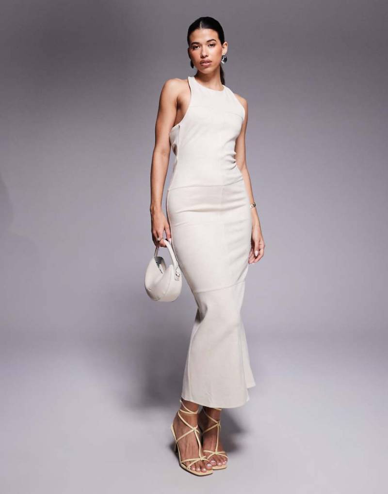 ASOS DESIGN - Wildleder-Midikleid in Creme mit drapierter Rückseite-Weiß von ASOS DESIGN