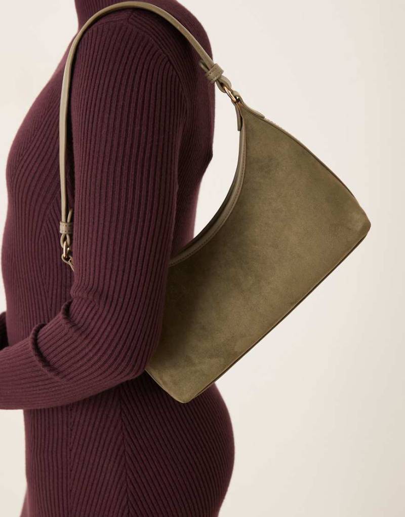 ASOS DESIGN - Schultertasche aus Wildlederimitat in Khaki im 90er-Stil-Grün von ASOS DESIGN