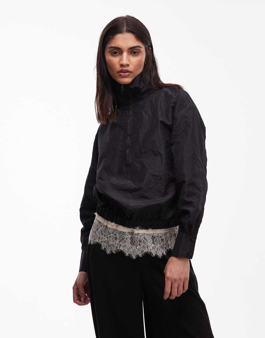 ASOS DESIGN - Windjacke aus Taft in Schwarz mit halblangem Reißverschluss von ASOS DESIGN