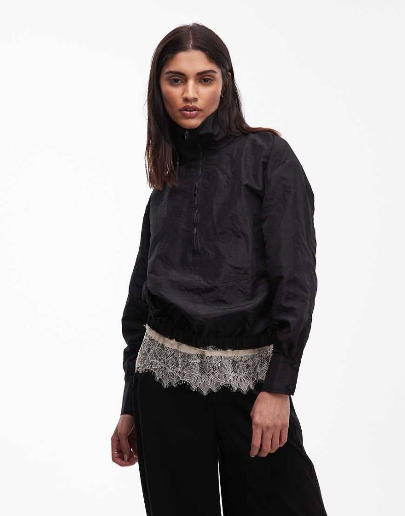 ASOS DESIGN - Windjacke aus Taft in Schwarz mit halblangem Reißverschluss von ASOS DESIGN