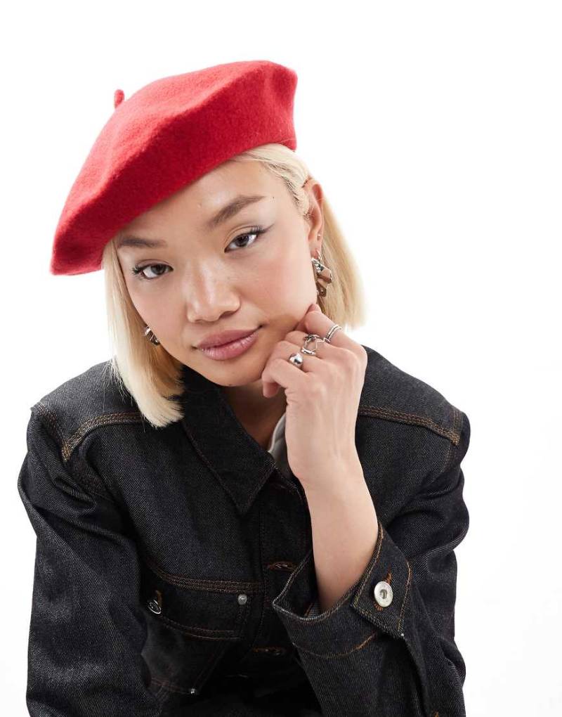 ASOS DESIGN - Woll-Baskenmütze in Rot mit verbesserter Passform von ASOS DESIGN
