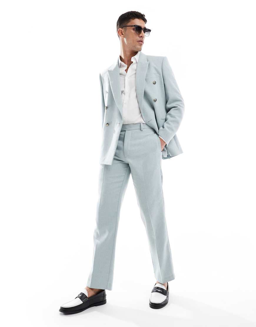 ASOS DESIGN - Wollmix-Anzughose in Hellblau mit geradem Schnitt und Panamabindung von ASOS DESIGN