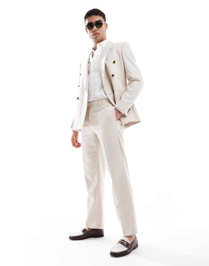 ASOS DESIGN - Wollmix-Anzughose in Steinbeige mit geradem Schnitt und Panamabindung-Neutral von ASOS DESIGN
