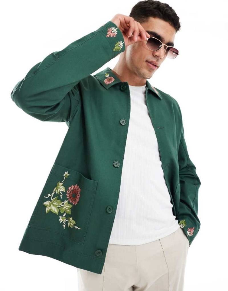 ASOS DESIGN - Worker-Jacke in Grün mit Stickerei von ASOS DESIGN