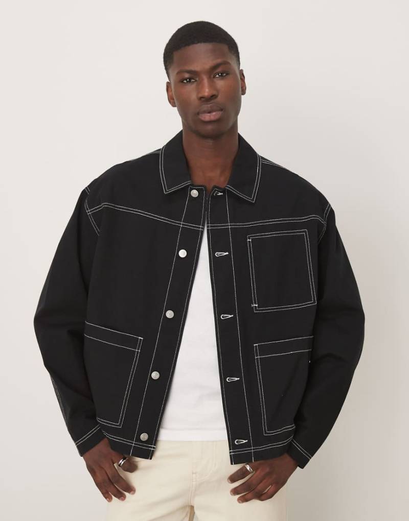 ASOS DESIGN - Workerjacke in Schwarz mit Kontrastnaht von ASOS DESIGN