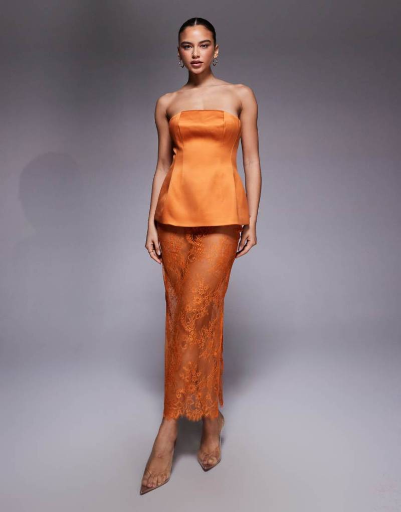 ASOS DESIGN - Midaxi-Rock aus zarter, transparenter Spitze in Orange von ASOS DESIGN