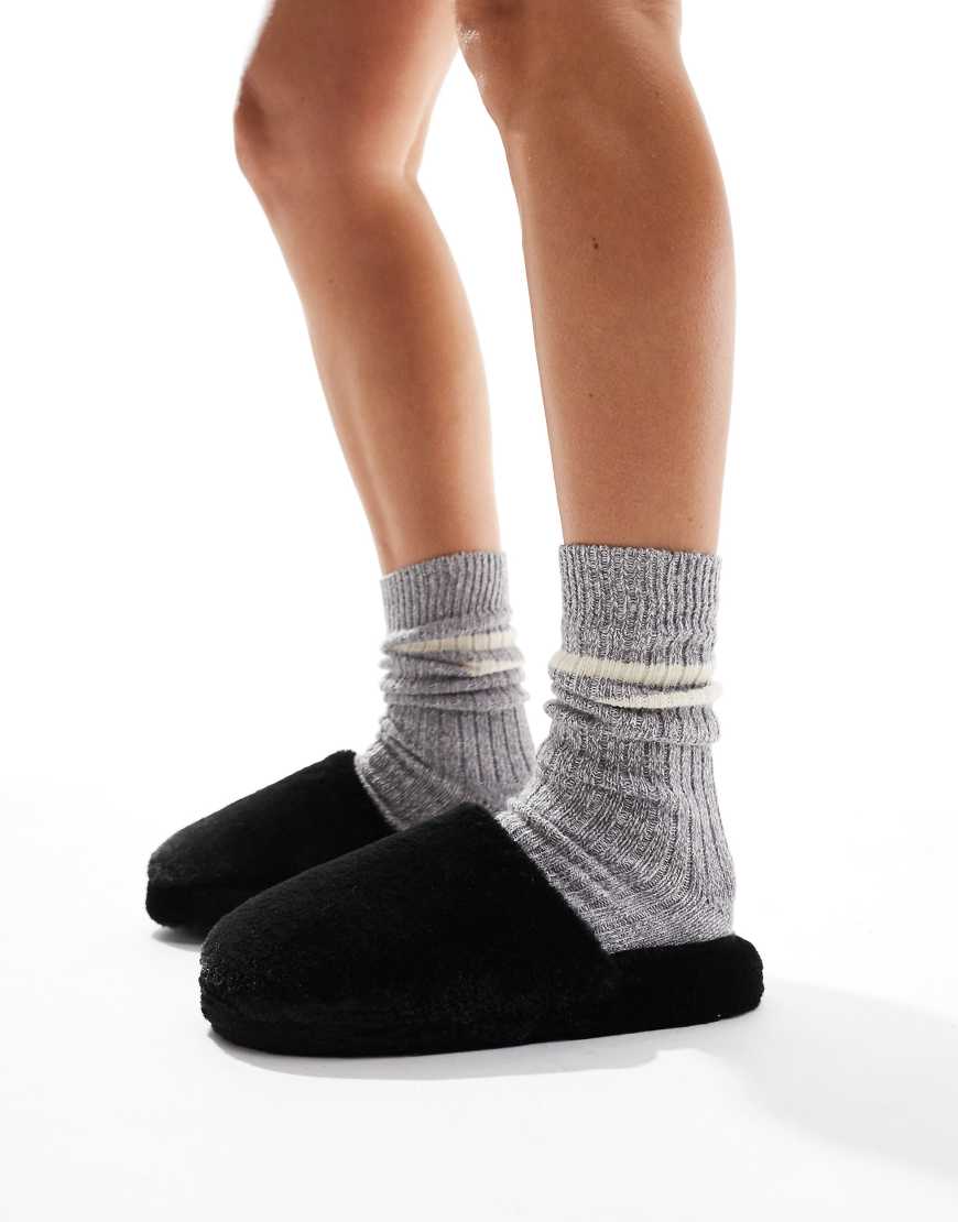 ASOS DESIGN - Zina - Hausschuhe mit geschlossener Zehenpartie aus Teddystoff in Schwarz ASOS DESIGN - Zina - Hausschuhe mit geschlossener Zehenpartie aus Teddystoff in Schwarz von ASOS DESIGN