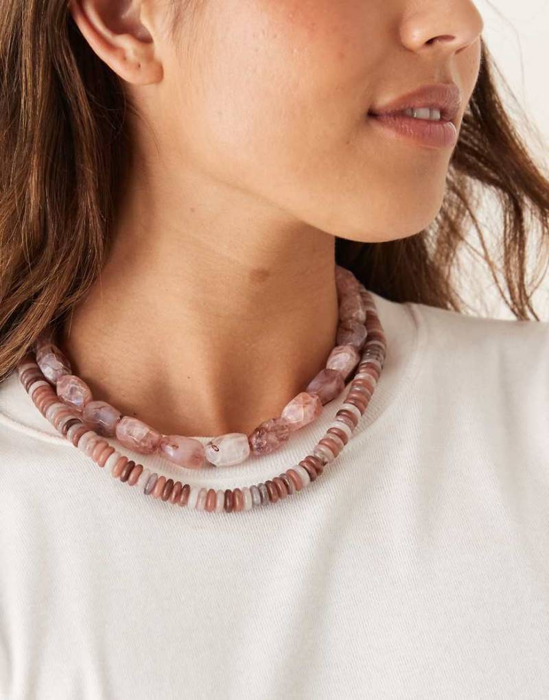 ASOS DESIGN - Zweier-Pack Halsketten mit klobigen Schmucksteinen in Rosa und Lila von ASOS DESIGN