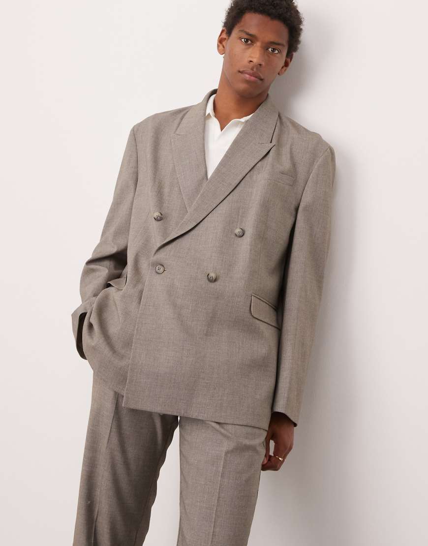 ASOS DESIGN - Zweireihige, lockere Oversize-Anzugjacke in meliertem Grau mit Struktur ASOS DESIGN - Zweireihige, lockere Oversize-Anzugjacke in meliertem Grau mit Struktur von ASOS DESIGN