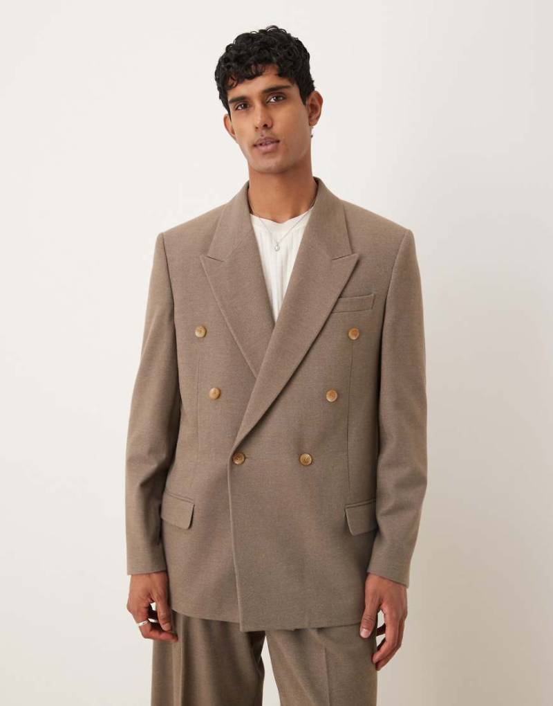 ASOS DESIGN - Zweireihige, strukturierte Anzugjacke in Beige mit lockerem Schnitt-Neutral von ASOS DESIGN