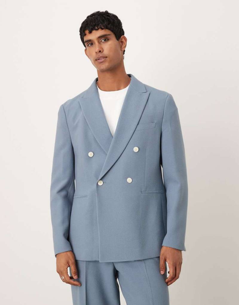 ASOS DESIGN - Zweireihige, strukturierte Anzugjacke in Blau-Schwarz von ASOS DESIGN