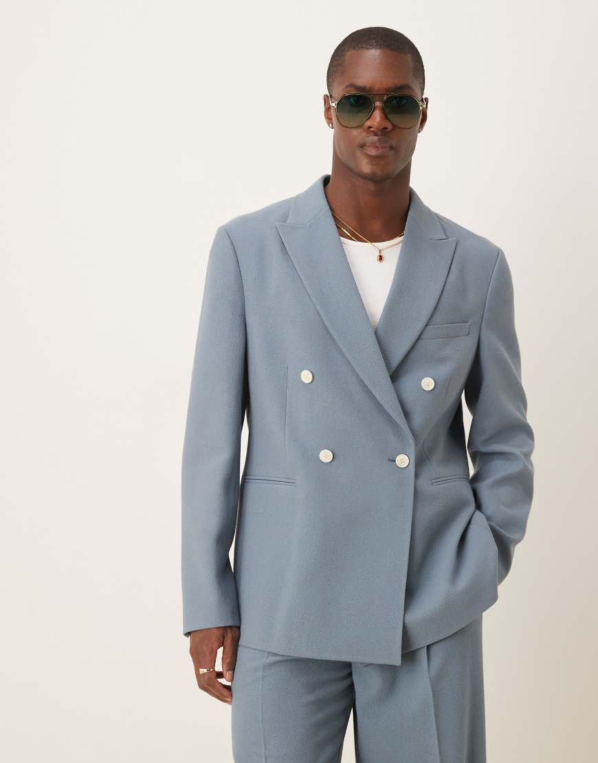 ASOS DESIGN - Zweireihige, strukturierte Anzugjacke in Blau-Schwarz ASOS DESIGN - Zweireihige, strukturierte Anzugjacke in Blau-Schwarz von ASOS DESIGN