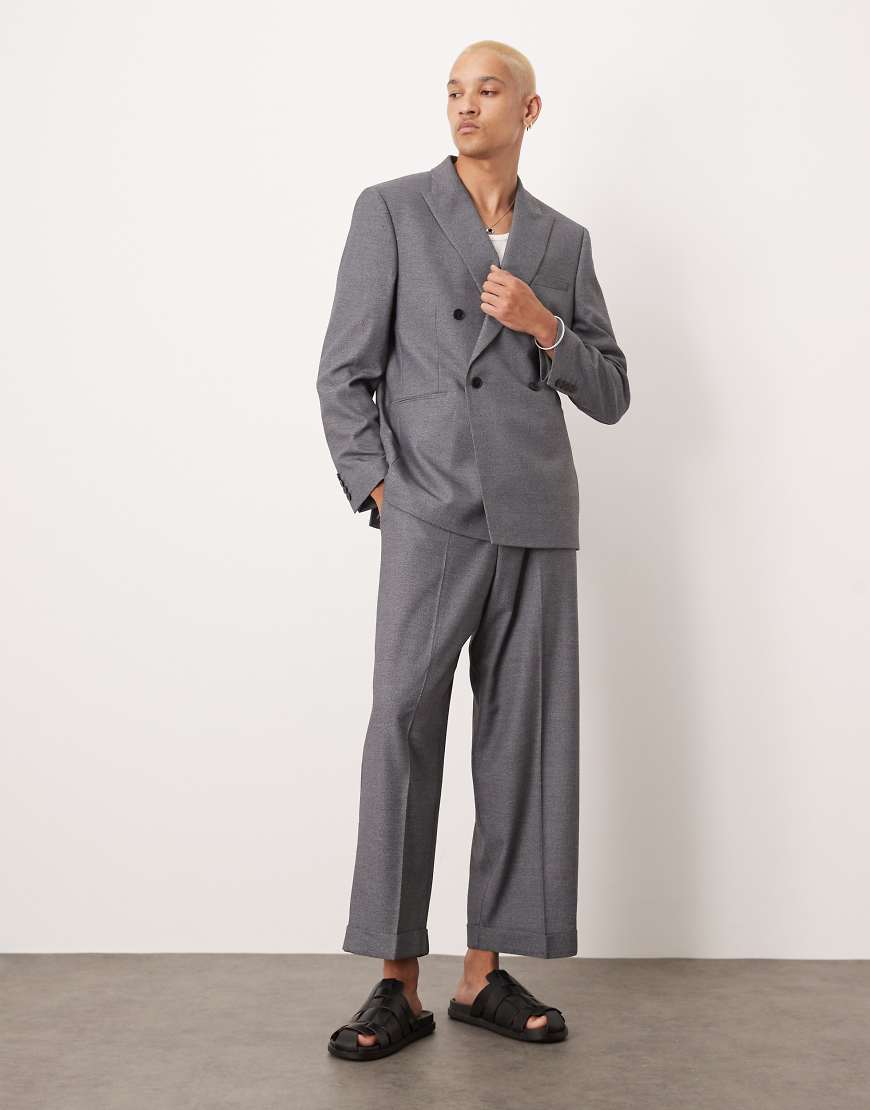 ASOS DESIGN - Zweireihige, strukturierte Anzugjacke in Grau mit normalem Schnitt von ASOS DESIGN