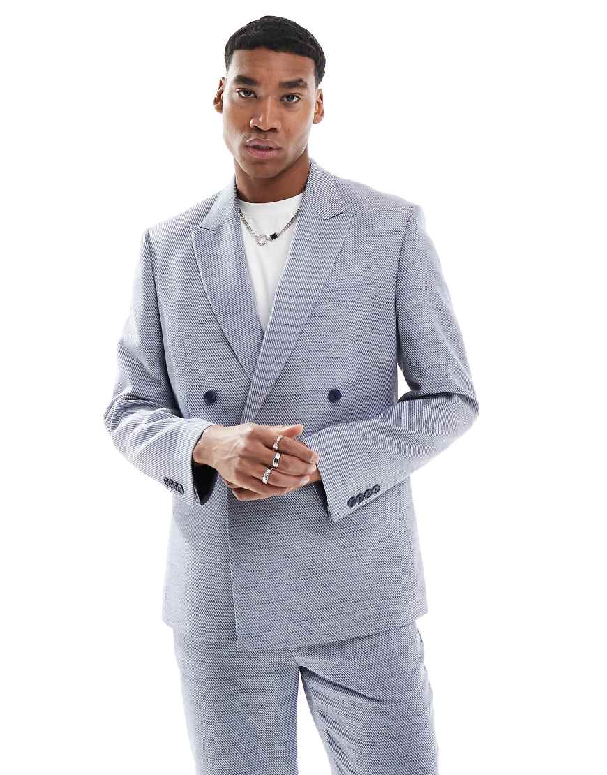 ASOS DESIGN - Zweireihige, texturierte Anzugjacke in Blau mit regulärer Passform ASOS DESIGN - Zweireihige, texturierte Anzugjacke in Blau mit regulärer Passform von ASOS DESIGN
