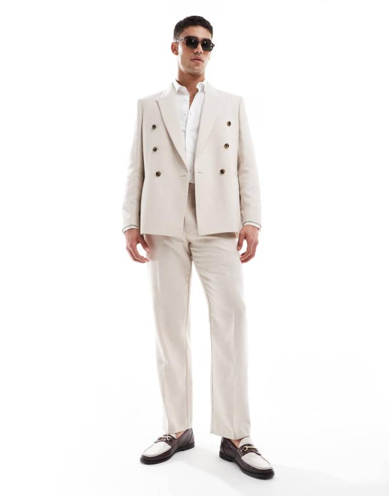 ASOS DESIGN - Zweireihige Anzugjacke aus Wollmix in Steinbeige mit normaler Passform und Panamabindung-Neutral von ASOS DESIGN