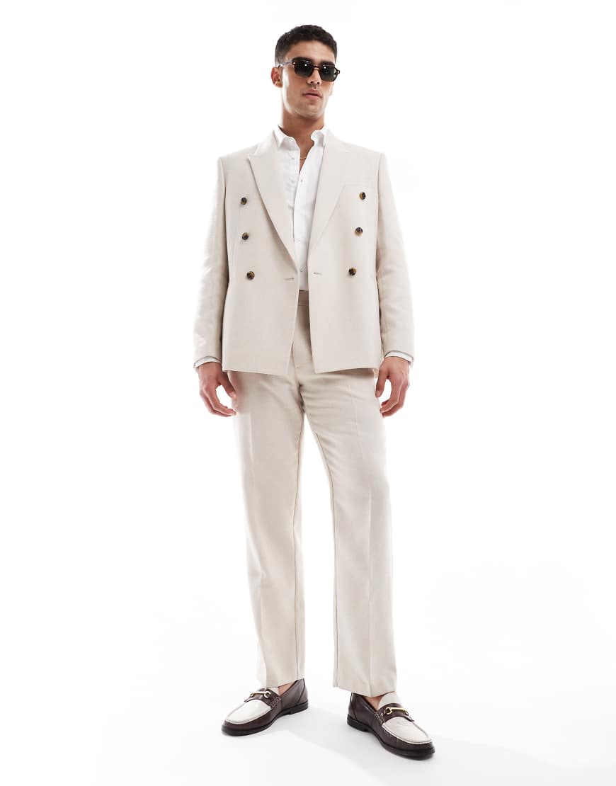 ASOS DESIGN - Zweireihige Anzugjacke aus Wollmix in Steinbeige mit normaler Passform und Panamabindung-Neutral ASOS DESIGN - Zweireihige Anzugjacke aus Wollmix in Steinbeige mit normaler Passform und Panamabindung-Neutral von ASOS DESIGN