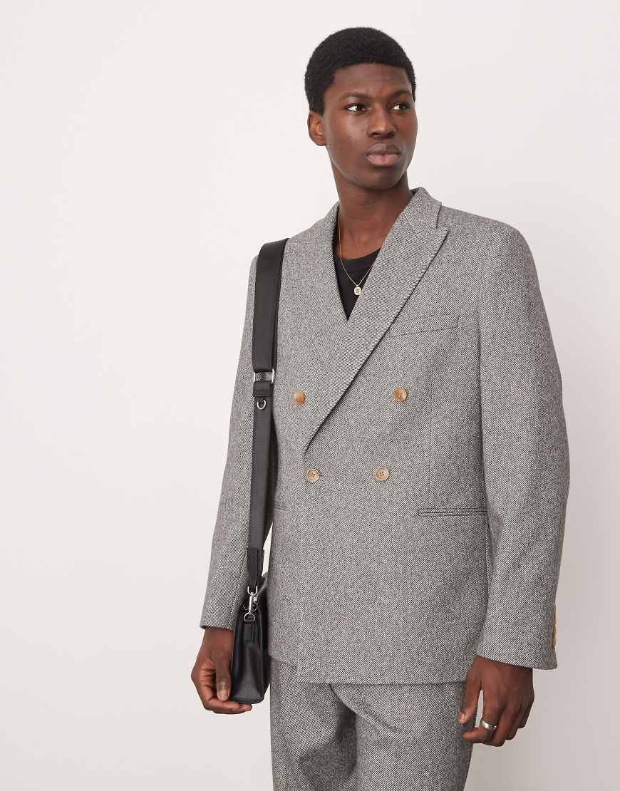 ASOS DESIGN - Zweireihige Anzugjacke aus schwerem Stoff mit schmalem Schnitt in Grau ASOS DESIGN - Zweireihige Anzugjacke aus schwerem Stoff mit schmalem Schnitt in Grau von ASOS DESIGN