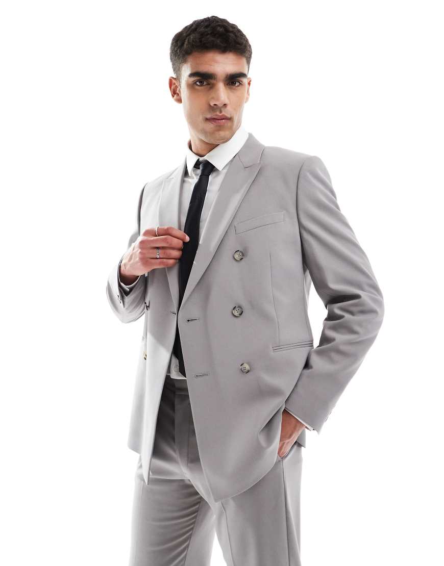 ASOS DESIGN - Zweireihige Anzugjacke in Anthrazit, in regulärer Passform-Grau von ASOS DESIGN