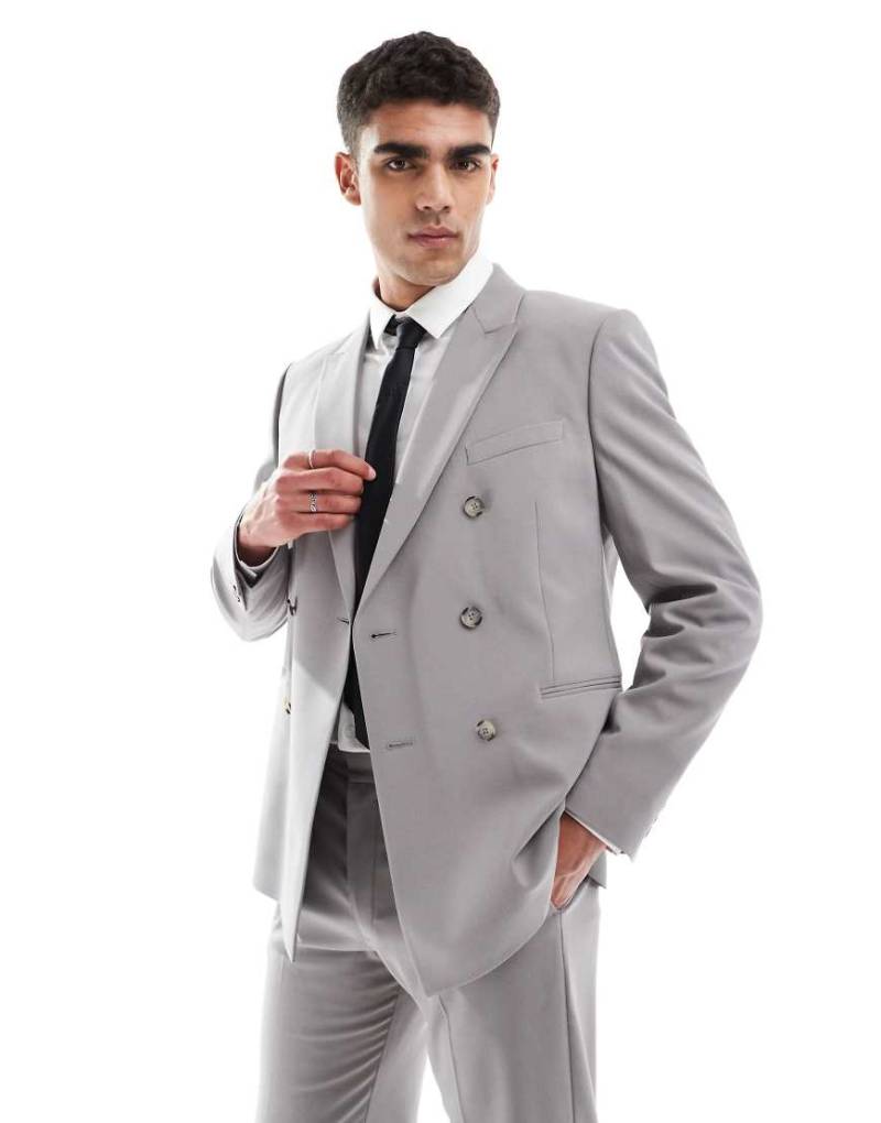ASOS DESIGN - Zweireihige Anzugjacke in Anthrazit, in regulärer Passform-Grau von ASOS DESIGN