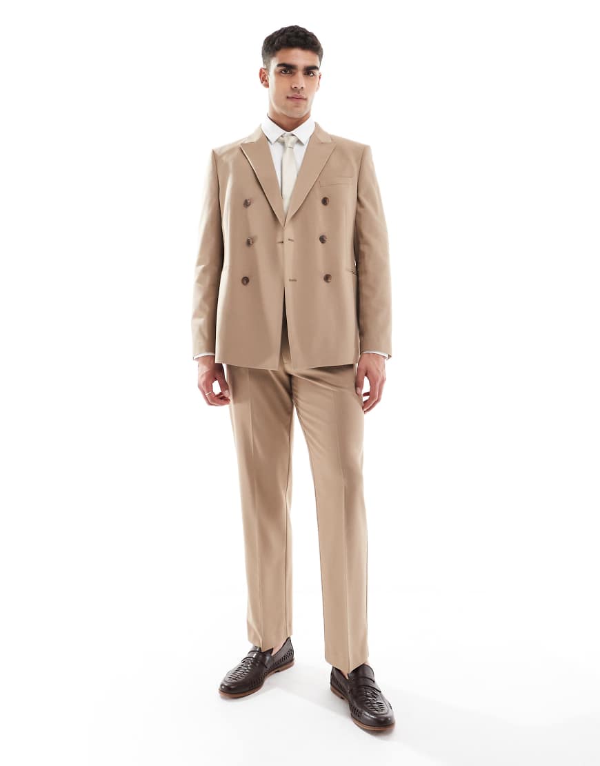 ASOS DESIGN - Zweireihige Anzugjacke in Braun, in regulärer Passform von ASOS DESIGN
