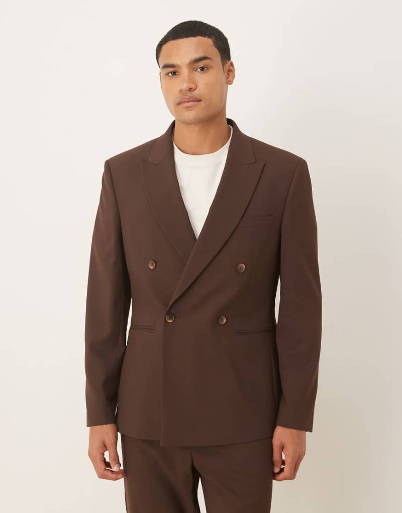 ASOS DESIGN - Zweireihige Anzugjacke in Braun mit schmalem Schnitt-Brown von ASOS DESIGN