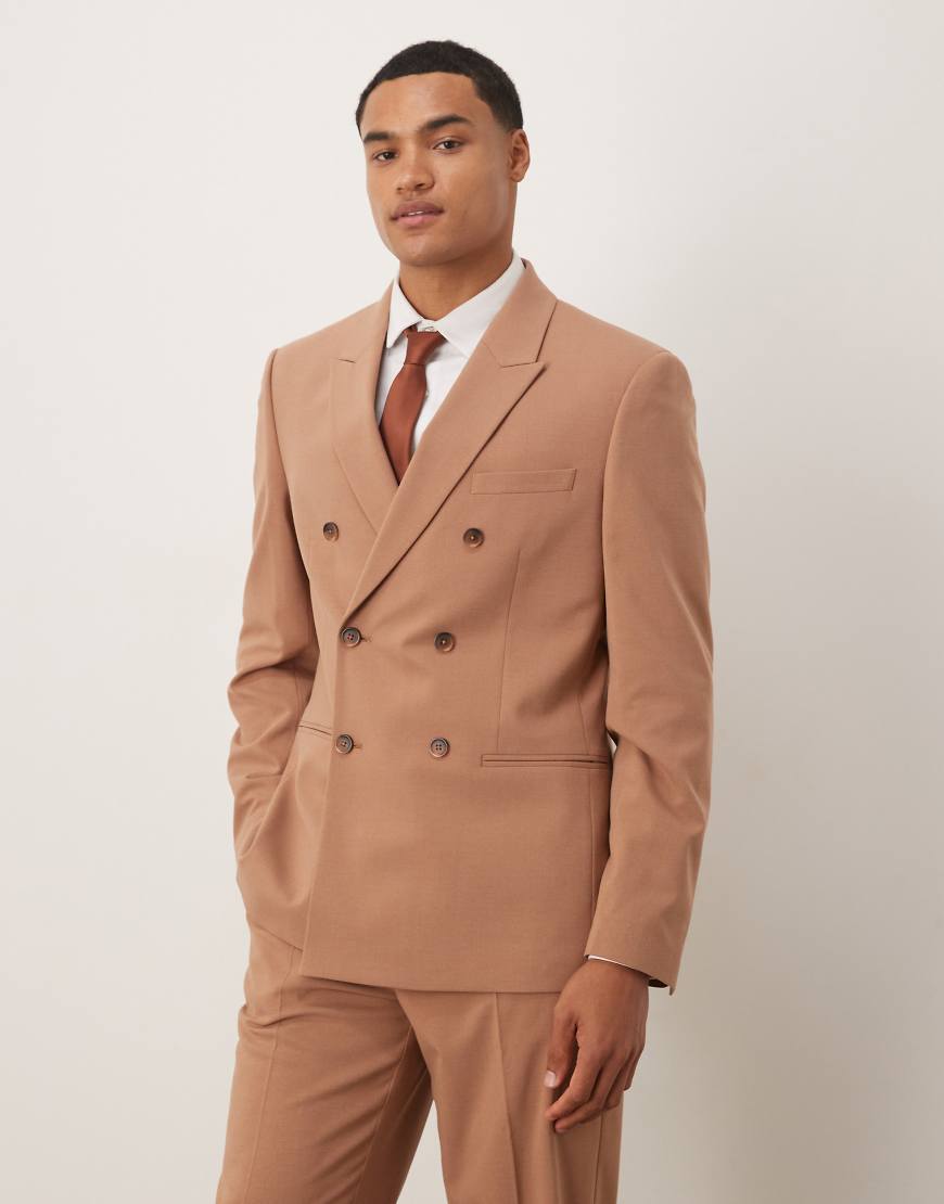 ASOS DESIGN - Zweireihige Anzugjacke in Braun mit schmalem Schnitt von ASOS DESIGN