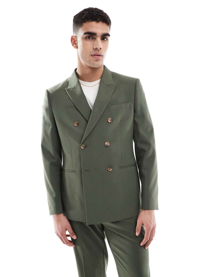 ASOS DESIGN - Zweireihige Anzugjacke in Dunkelgrün mit schmalem Schnitt von ASOS DESIGN