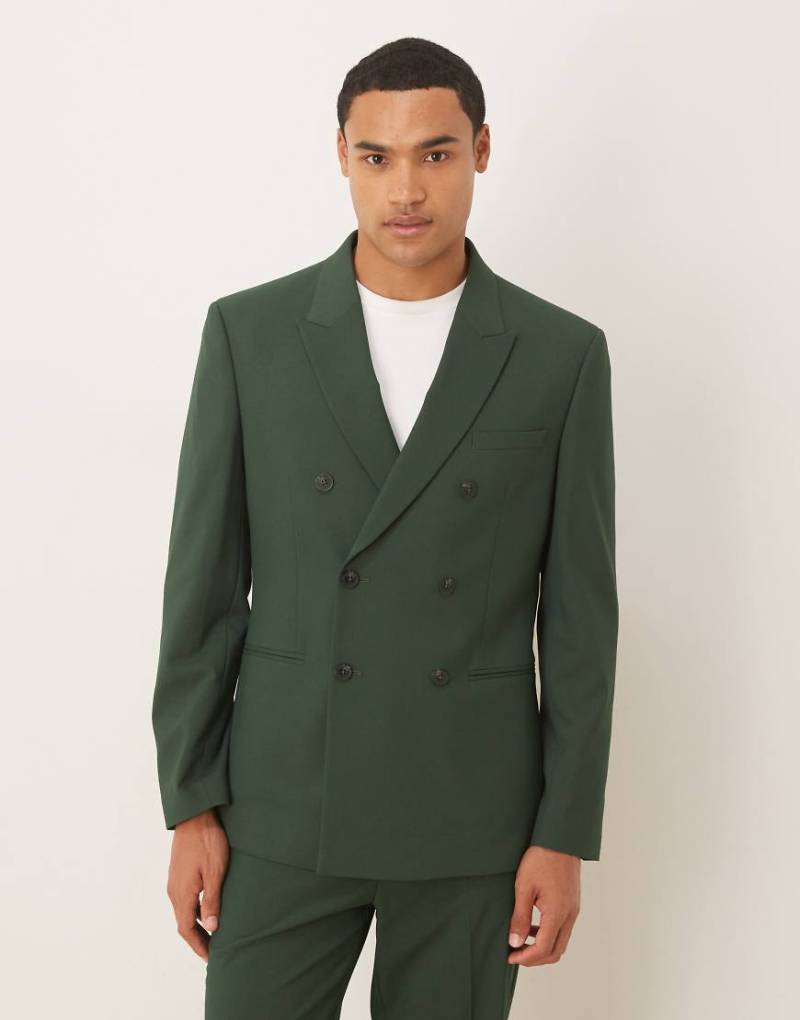 ASOS DESIGN - Zweireihige Anzugjacke in Dunkelgrün mit schmalem Schnitt von ASOS DESIGN