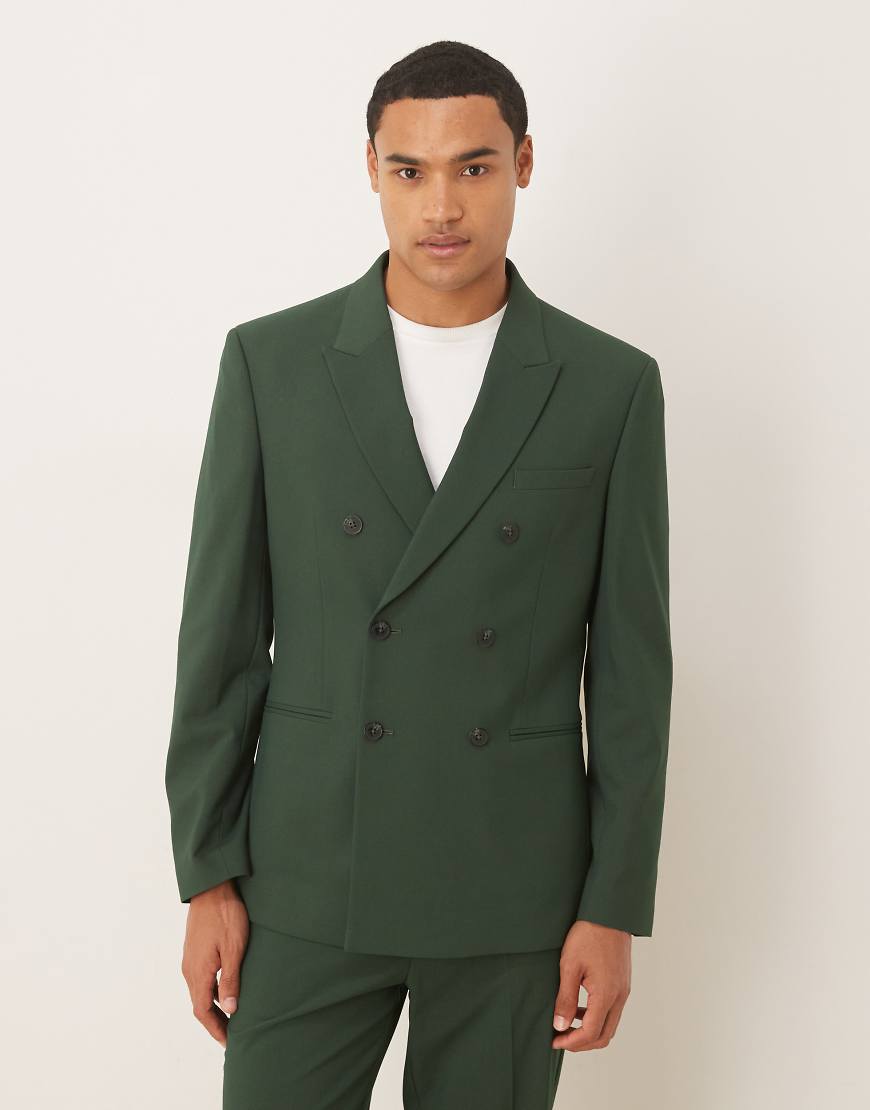 ASOS DESIGN - Zweireihige Anzugjacke in Dunkelgrün mit schmalem Schnitt von ASOS DESIGN
