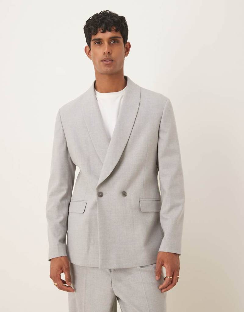 ASOS DESIGN - Zweireihige Anzugjacke in Grau in regulärer Passform mit Schalkragen von ASOS DESIGN