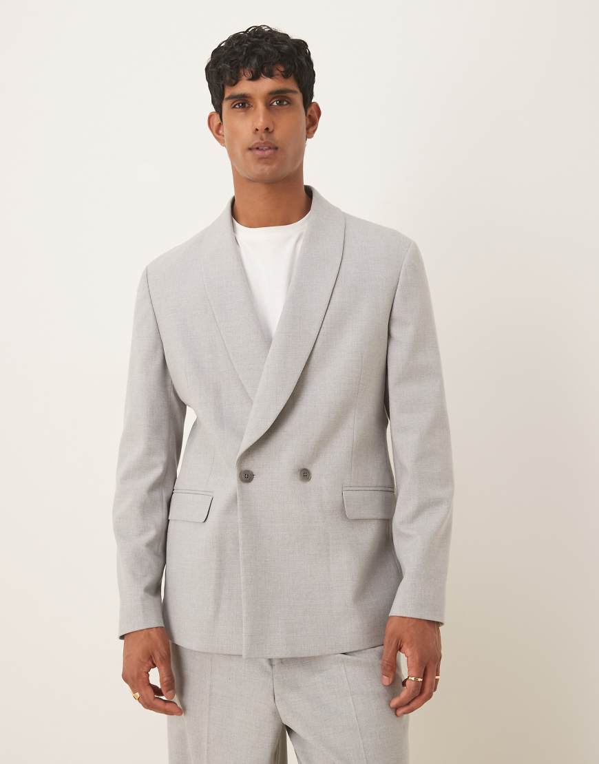 ASOS DESIGN - Zweireihige Anzugjacke in Grau in regulärer Passform mit Schalkragen von ASOS DESIGN