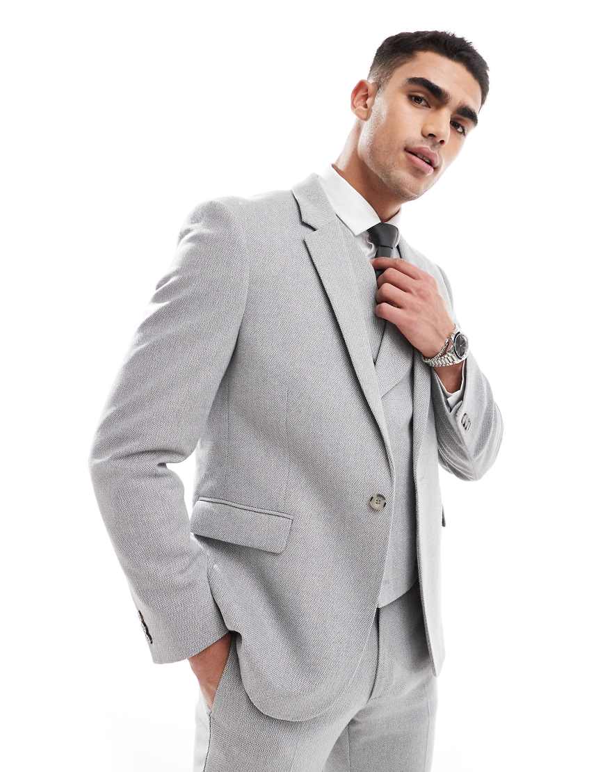 ASOS DESIGN - Zweireihige Anzugjacke in Grau mit engem Schnitt und Wollanteil ASOS DESIGN - Zweireihige Anzugjacke in Grau mit engem Schnitt und Wollanteil von ASOS DESIGN