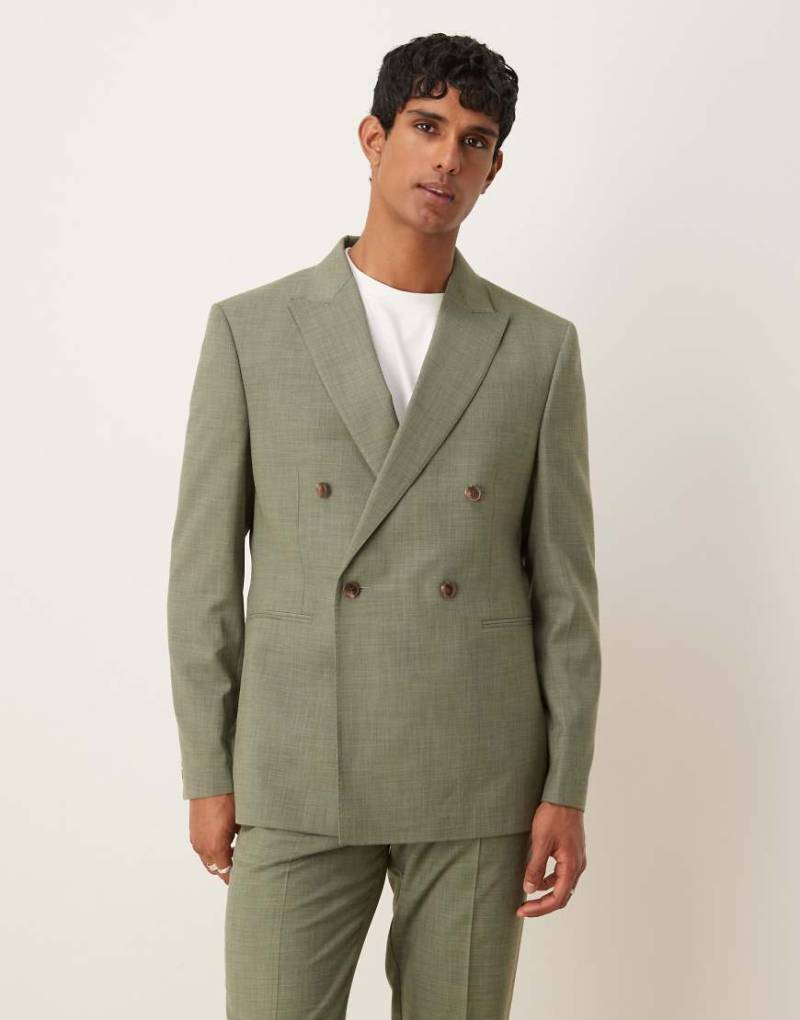 ASOS DESIGN - Zweireihige Anzugjacke in Grün meliert mit regulärer Passform und Absteppung von ASOS DESIGN