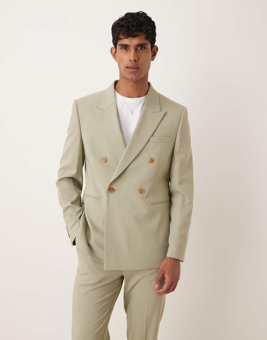 ASOS DESIGN - Zweireihige Anzugjacke in Hellgrün mit regulärer Passform von ASOS DESIGN