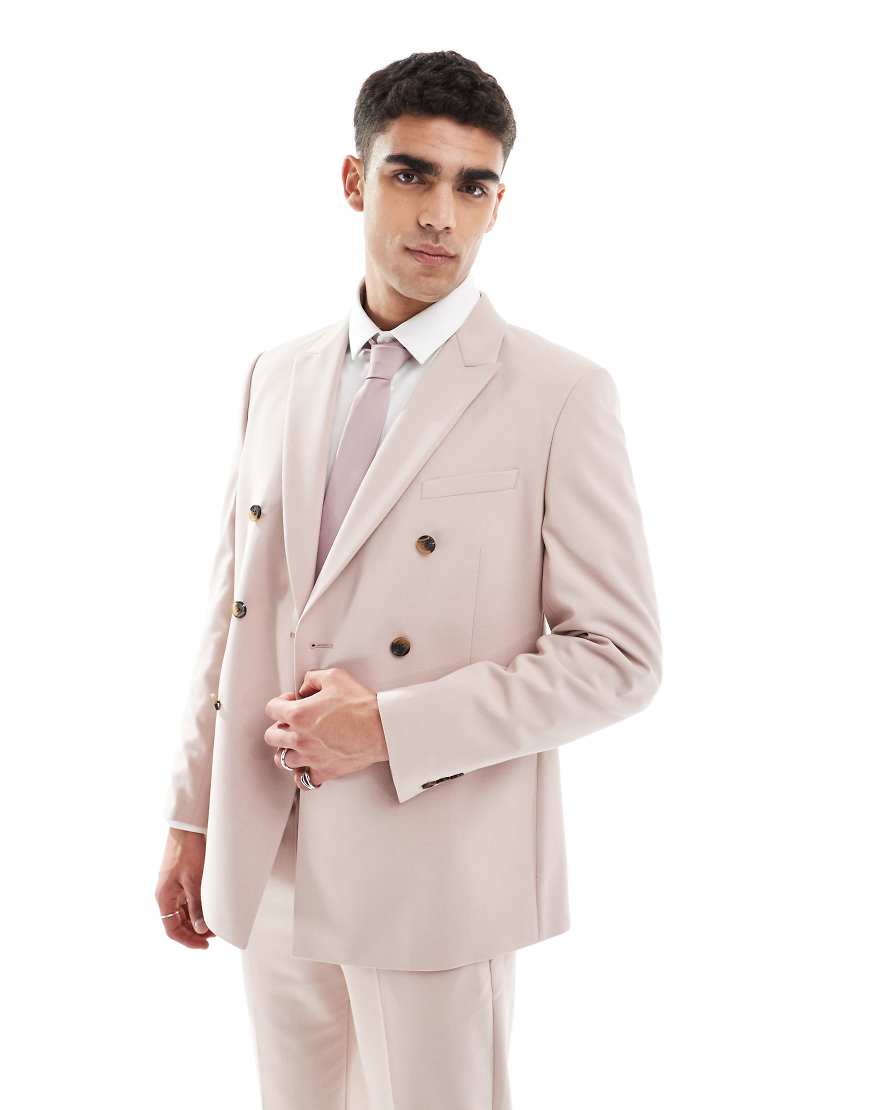 ASOS DESIGN - Zweireihige Anzugjacke in Hellrosa, in regulärer Passform von ASOS DESIGN