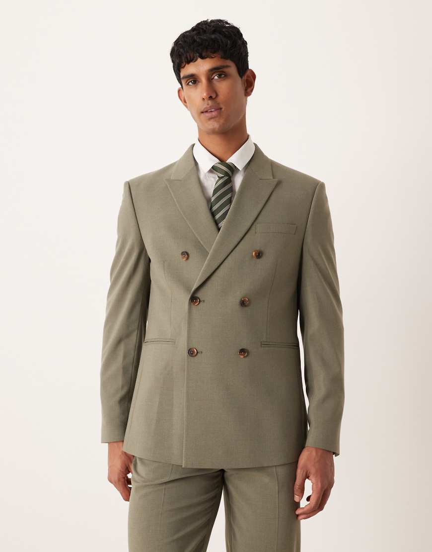 ASOS DESIGN - Zweireihige Anzugjacke in Khaki in regulärer Passform-Grün von ASOS DESIGN