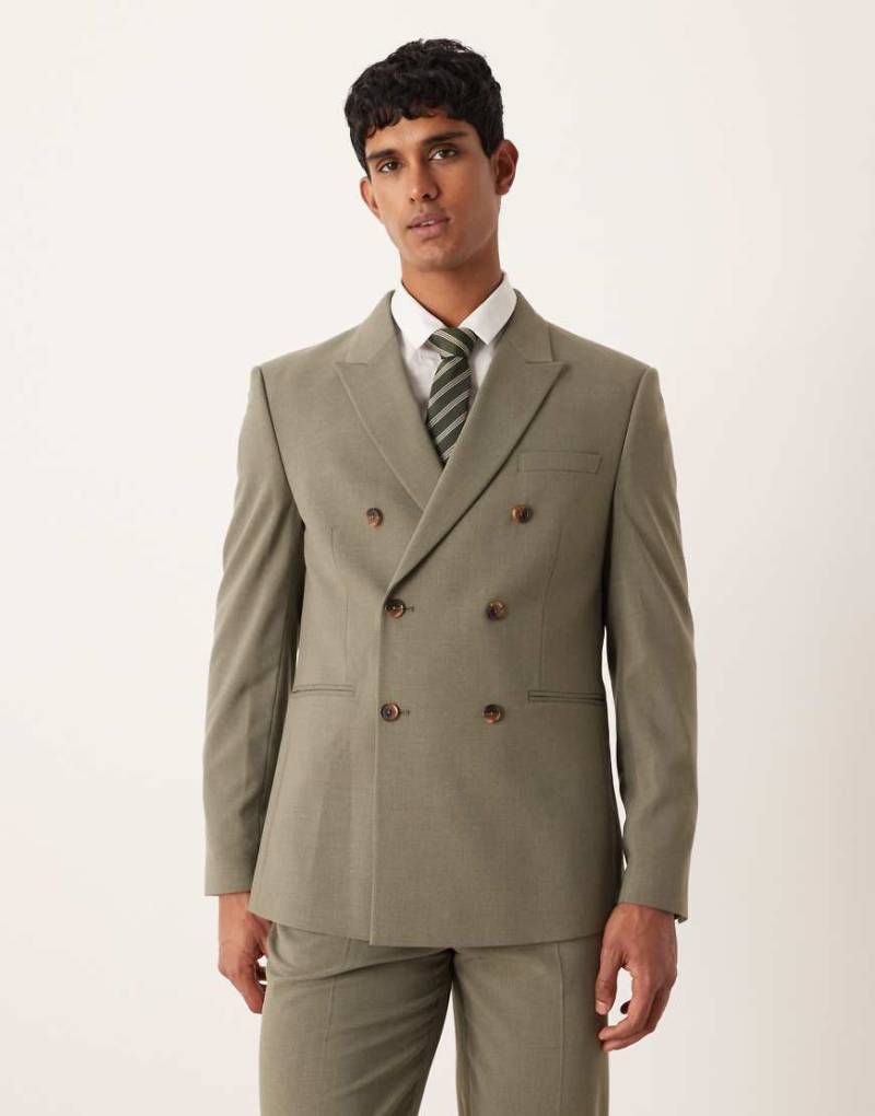 ASOS DESIGN - Zweireihige Anzugjacke in Khaki in regulärer Passform-Grün von ASOS DESIGN