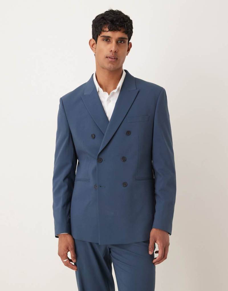 ASOS DESIGN - Zweireihige Anzugjacke in Marineblau in regulärer Passform von ASOS DESIGN