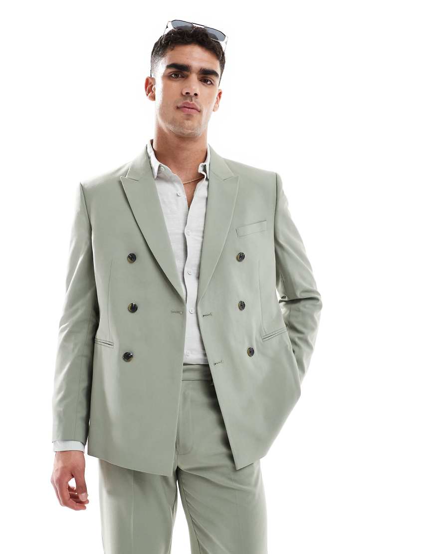 ASOS DESIGN - Zweireihige Anzugjacke in Salbeigrün mit regulärer Passform von ASOS DESIGN