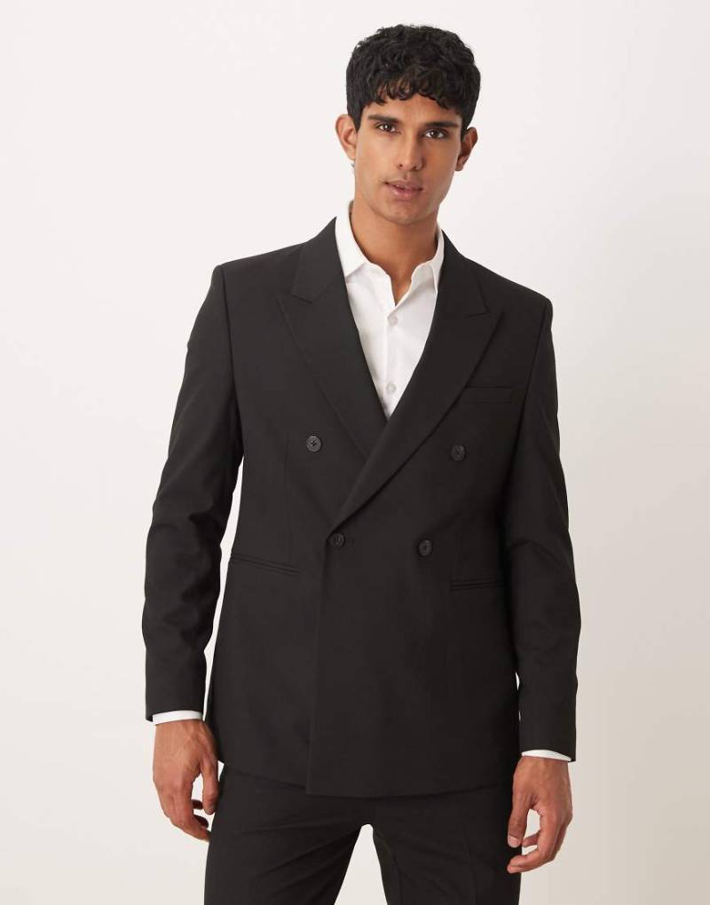 ASOS DESIGN - Zweireihige Anzugjacke in Schwarz in regulärer Passform von ASOS DESIGN