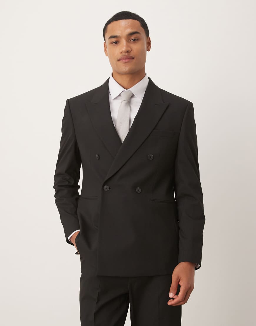 ASOS DESIGN - Zweireihige Anzugjacke in Schwarz in regulärer Passform ASOS DESIGN - Zweireihige Anzugjacke in Schwarz in regulärer Passform von ASOS DESIGN