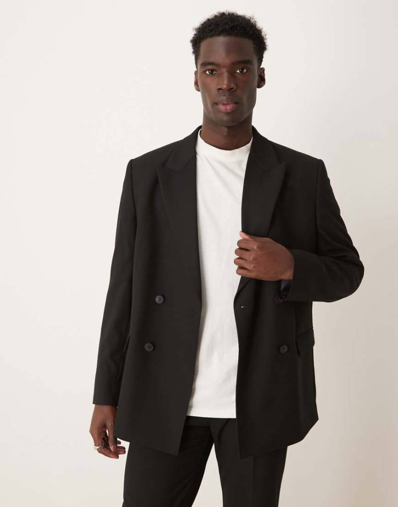 ASOS DESIGN - Zweireihige Anzugjacke in Schwarz mit lockerem Schnitt von ASOS DESIGN