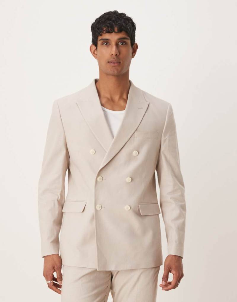 ASOS DESIGN - Regular-Fit-Anzugjacke aus Leinenmix in Stein-Neutral von ASOS DESIGN