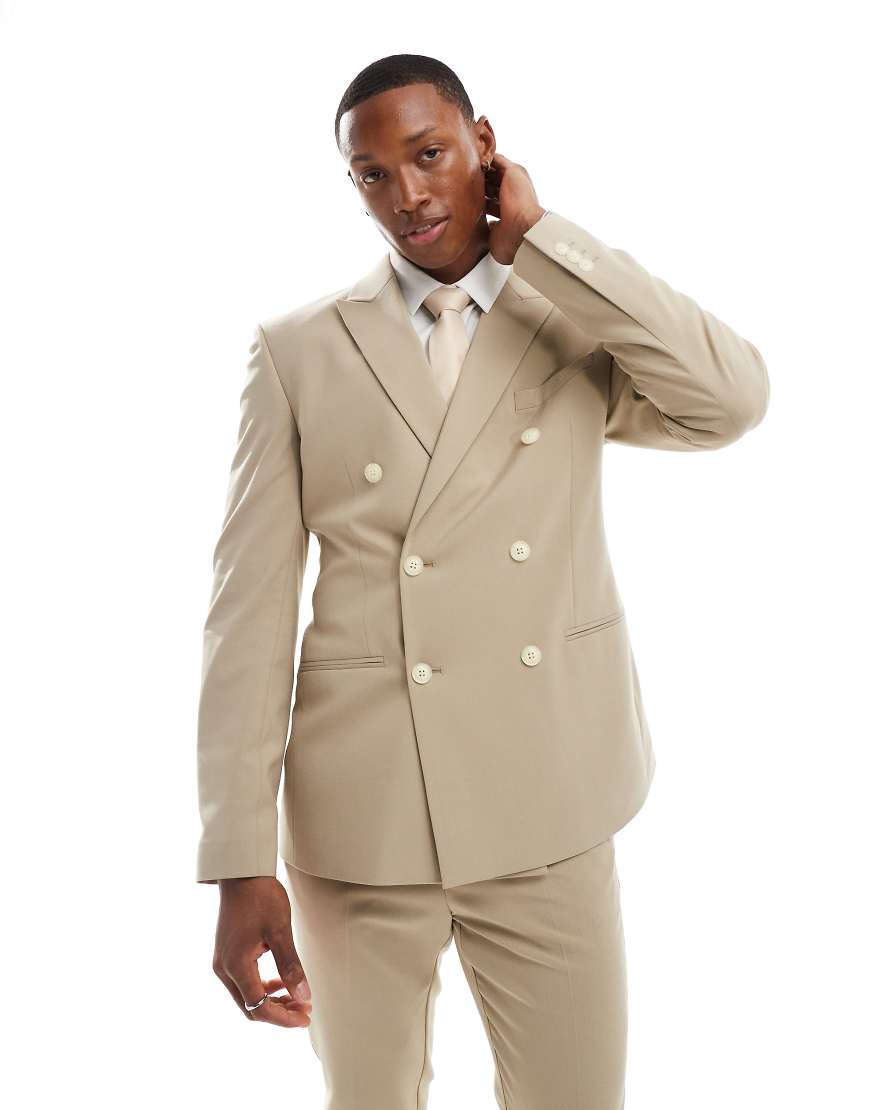 ASOS DESIGN - Zweireihige Anzugjacke mit engem Schnitt in Stein-Neutral ASOS DESIGN - Zweireihige Anzugjacke mit engem Schnitt in Stein-Neutral von ASOS DESIGN