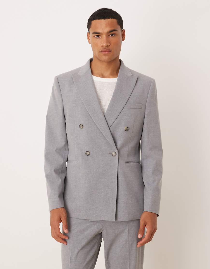 ASOS DESIGN - Zweireihige Anzugjacke mit schmalem Schnitt in Grau ASOS DESIGN - Zweireihige Anzugjacke mit schmalem Schnitt in Grau von ASOS DESIGN