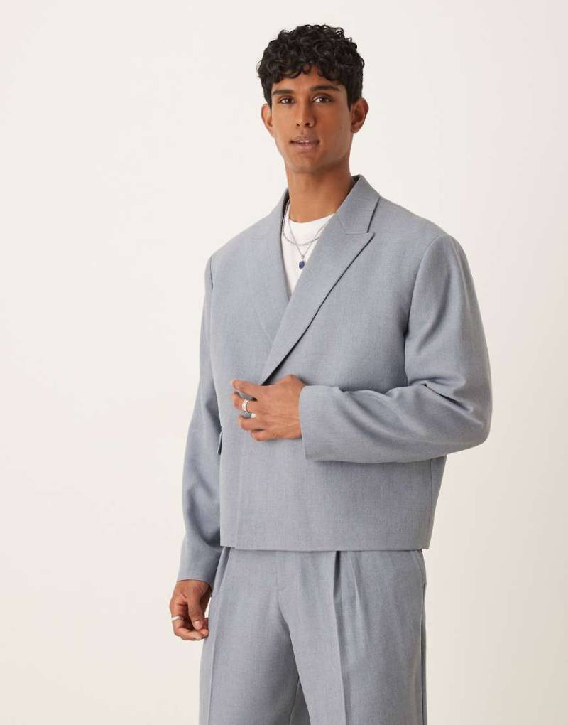 ASOS DESIGN - Zweireihige Boxy-Fit-Anzugjacke in Blau-Schwarz von ASOS DESIGN