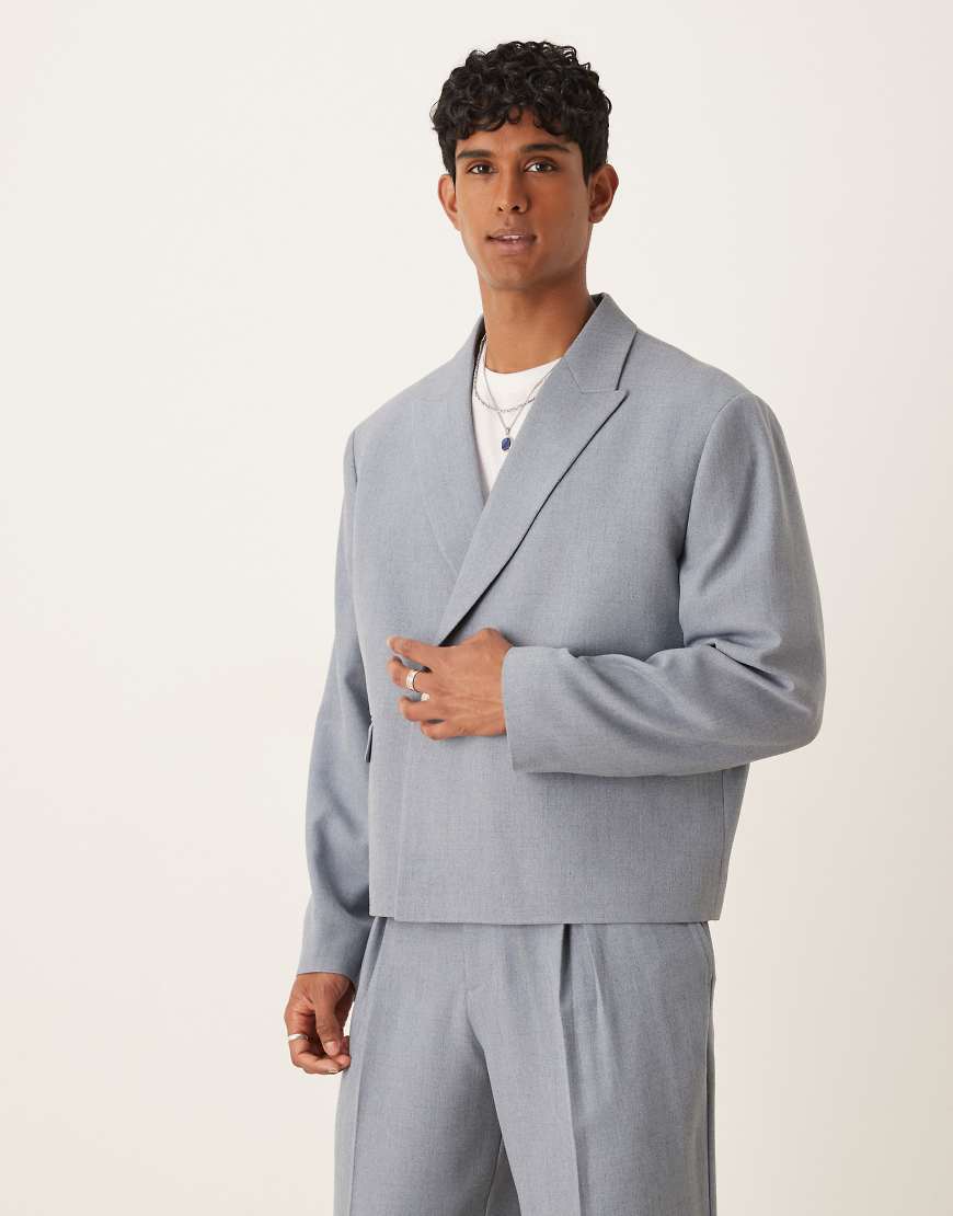 ASOS DESIGN - Zweireihige Boxy-Fit-Anzugjacke in Blau-Schwarz ASOS DESIGN - Zweireihige Boxy-Fit-Anzugjacke in Blau-Schwarz von ASOS DESIGN