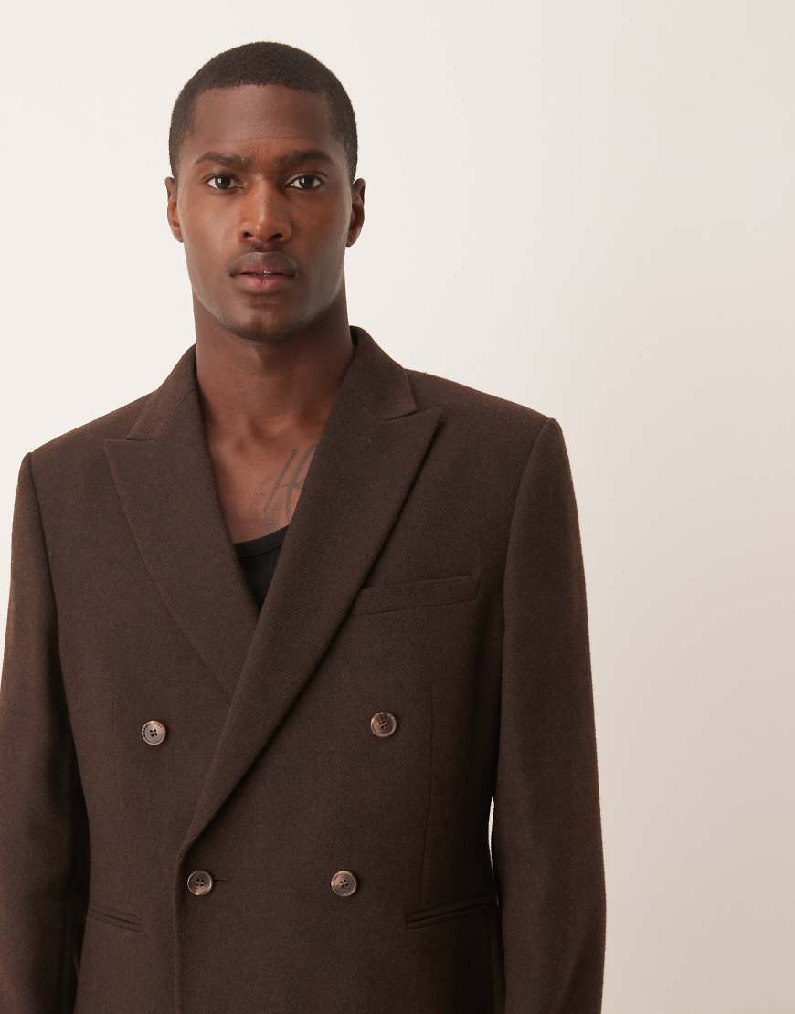 ASOS DESIGN - Zweireihige Regular-Fit-Anzugjacke aus Wollmix in Braun von ASOS DESIGN