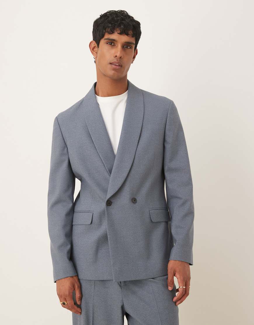 ASOS DESIGN - Zweireihige Regular Fit Anzugjacke in Blau mit Schalkragen von ASOS DESIGN
