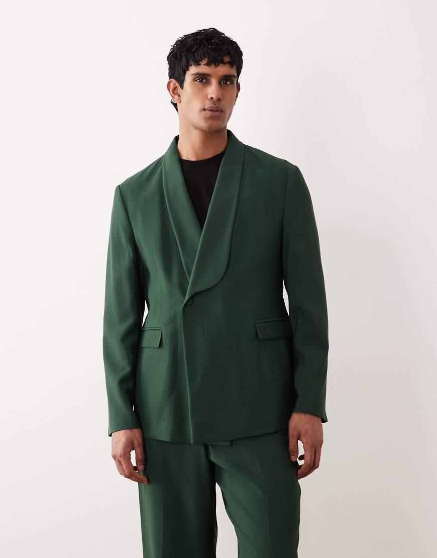 ASOS DESIGN - Zweireihige Regular-Fit-Anzugjacke in Dunkelgrün mit Wickel-Design von ASOS DESIGN